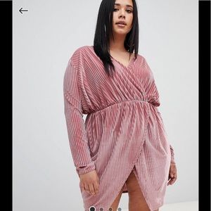 Misguided Velvet Ribbed Wrap Dress